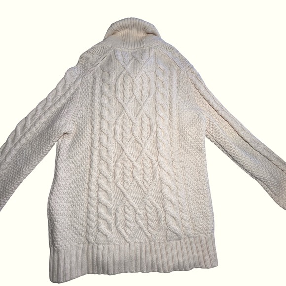 Chunky Mens L Cream Cable Knit Sweater Merino Wool Blend Fisherman Cabincore - Picture 3 of 8